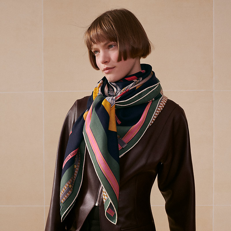 Lettres Equestres shawl 140 - Blue | Hermès Mainland China